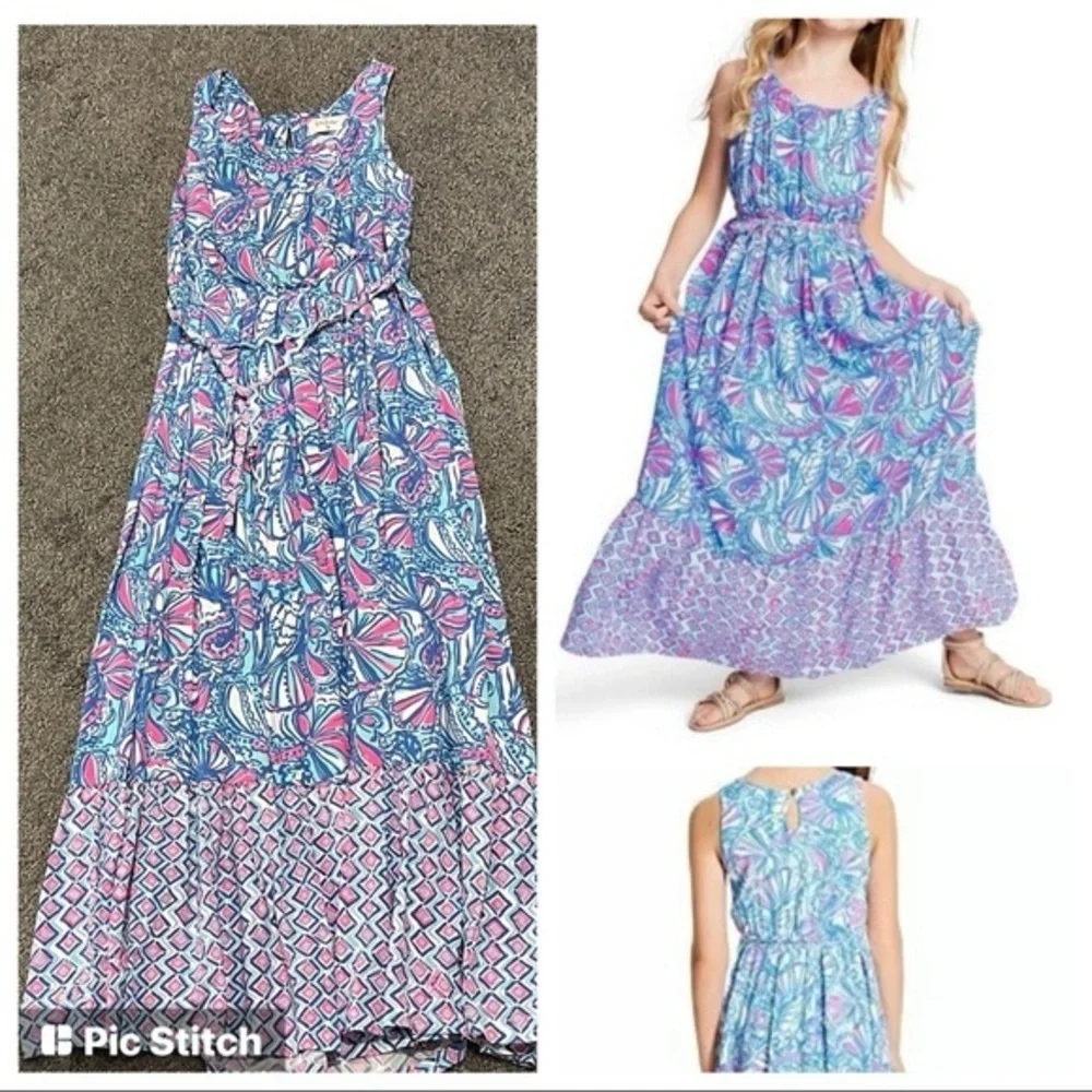 Lilly Pulitzer Girl’s Blue and Pink Patterned Maxi Dress. Size M (7/8)